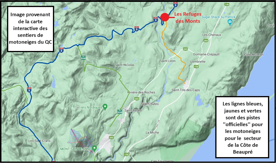 Carte des sentiers de motoneige de la Côte-de-Beaupré